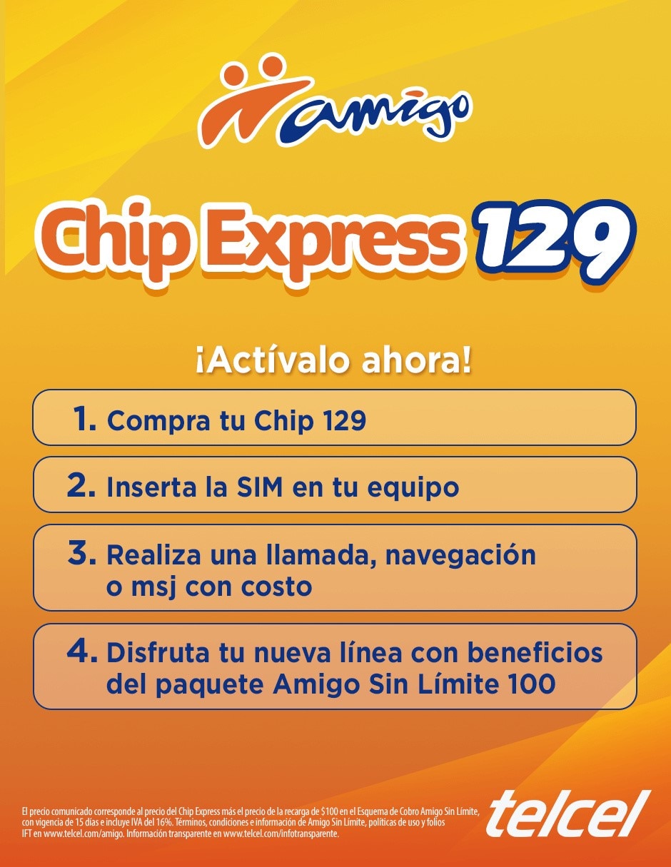 Chip de prepago paquete amigo sin límite 100 4