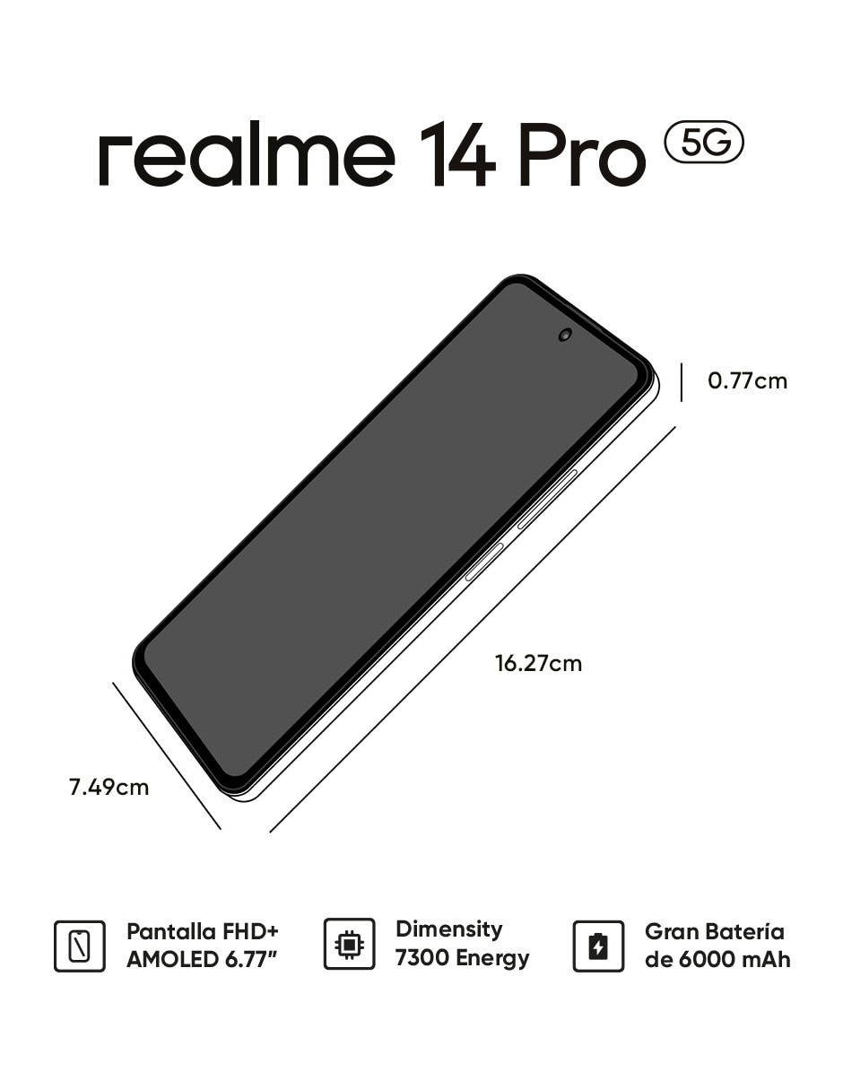 TELCEL REALME 14 PRO 5G, 256 GB, GRIS